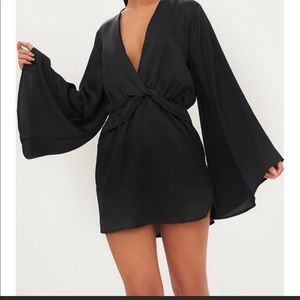 Black kimono satin dress